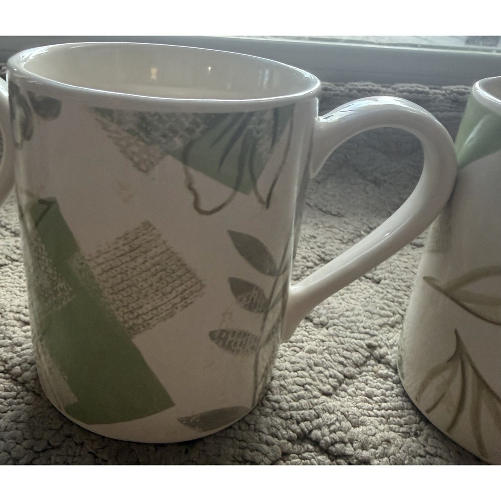 CORELLE Corning TEXTURED LEAVES - Set of 3 Stoneware Coffee MUGS